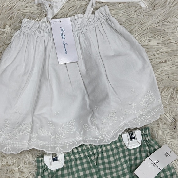 Ralph Lauren Childrenswear Girl's Eyelet Top & Gingham-Print Shorts Set, - Picture 3 of 5